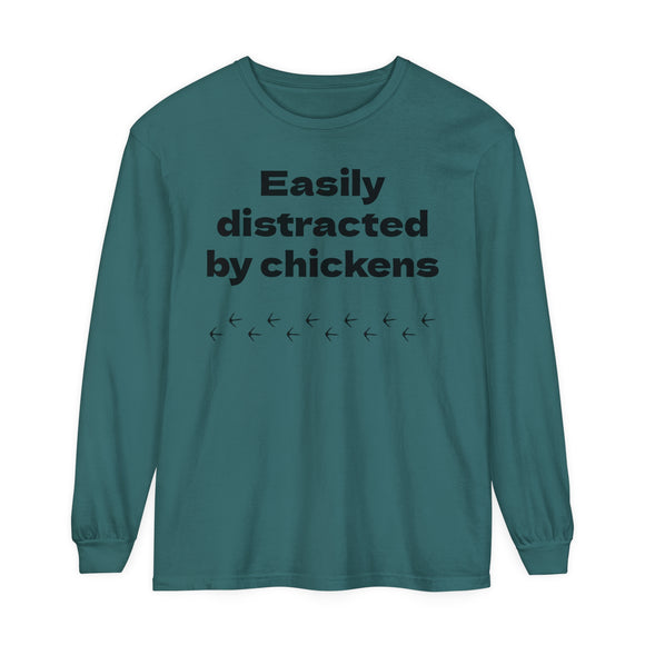 Easily Distracted Unisex Garment-dyed Long Sleeve T-Shirt