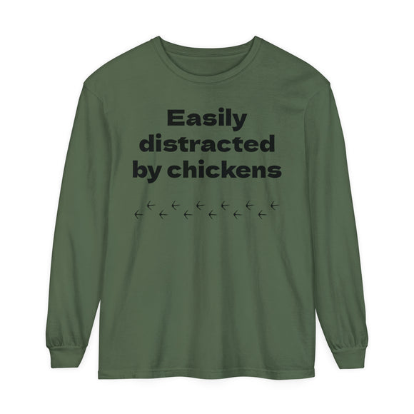 Easily Distracted Unisex Garment-dyed Long Sleeve T-Shirt