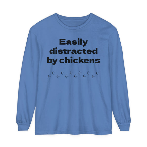 Easily Distracted Unisex Garment-dyed Long Sleeve T-Shirt