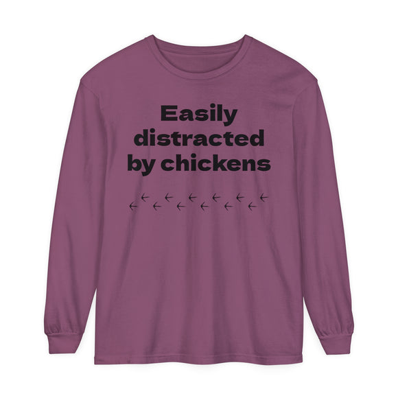 Easily Distracted Unisex Garment-dyed Long Sleeve T-Shirt