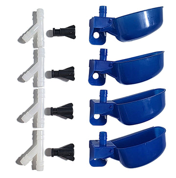 4 Pack of Blue Quail Auto Drinker Cage Cups with Y's and Clamp Nuts