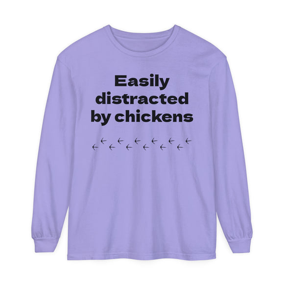 Easily Distracted Unisex Garment-dyed Long Sleeve T-Shirt