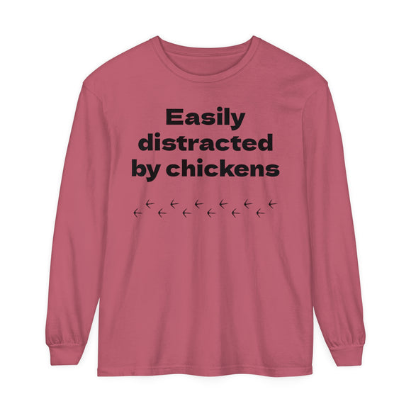Easily Distracted Unisex Garment-dyed Long Sleeve T-Shirt