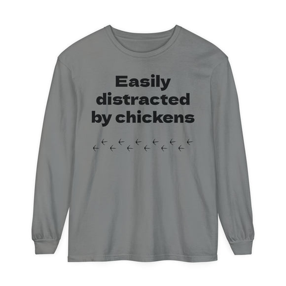 Easily Distracted Unisex Garment-dyed Long Sleeve T-Shirt