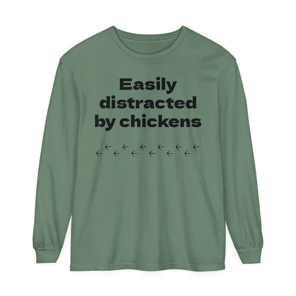 Easily Distracted Unisex Garment-dyed Long Sleeve T-Shirt